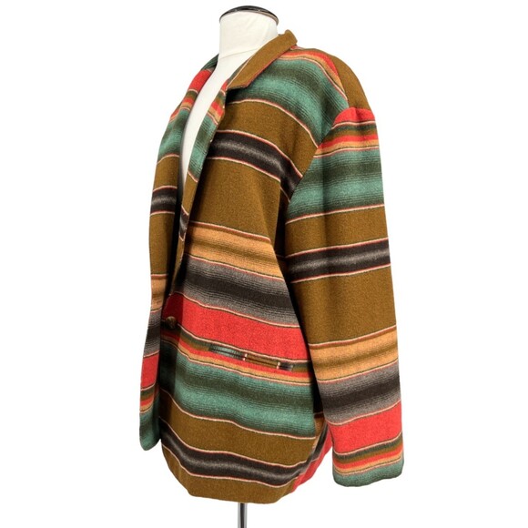 Allison Tracy Wool Striped Blazer Women's Size Large Brown Green Red Tan - Picture 3 of 8